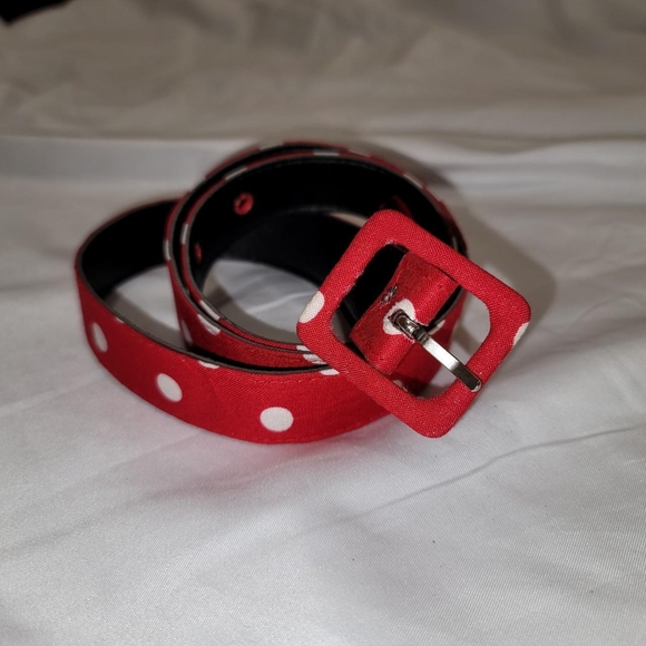 Vintage 90s Red x White Polka Dot Belt - Picture 1 of 3